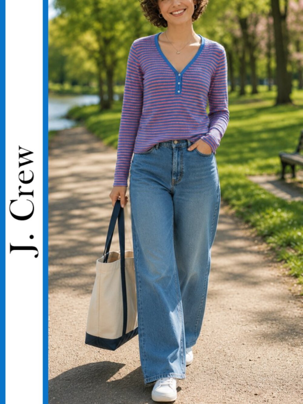J. Crew | Contrast Striped Ribbed Henley Top